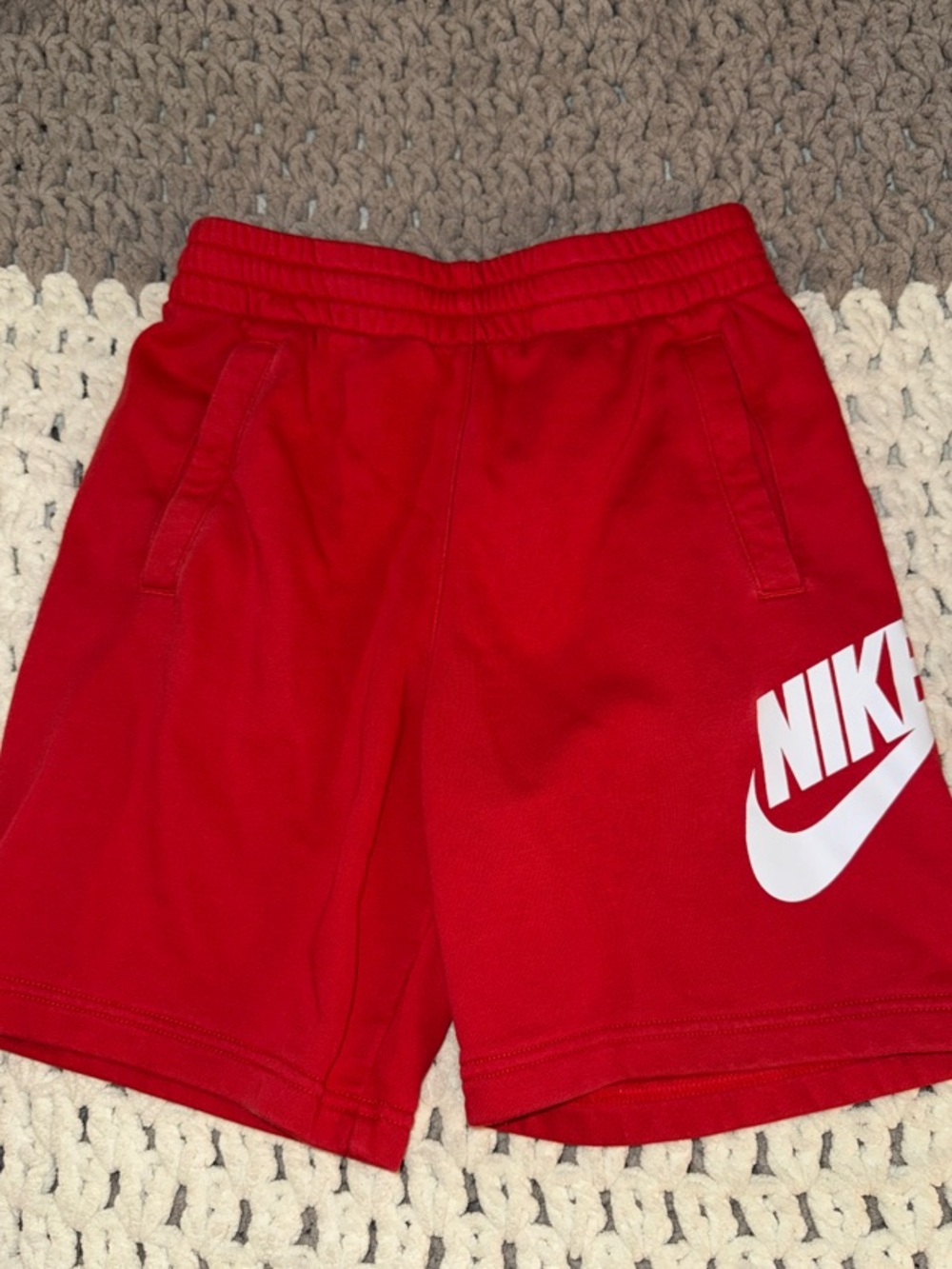 Nike Red Boys Shorts with White Logo